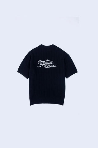 Black Knit Polo Sweater
