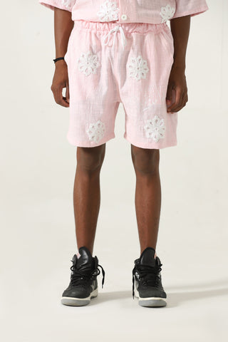 "Flower child" hand-embroidered shorts