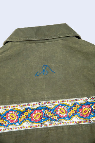 Olive Block-Print Twill Jacket