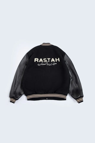 Black Block-Print Varsity Jacket