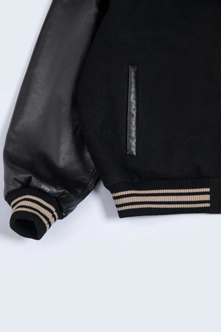Black Block-Print Varsity Jacket