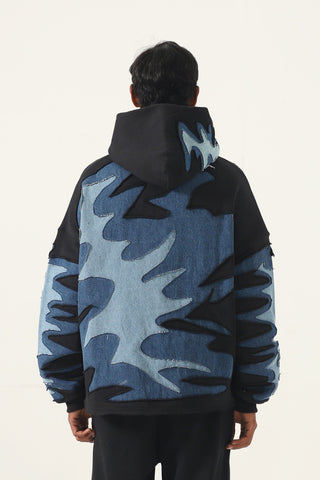 Intertwine denim and fleece hoodie