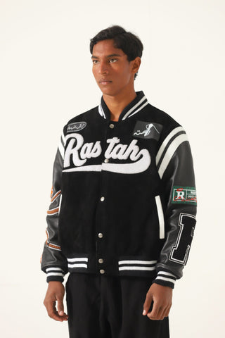 "97 paradise" suede varsity jacket