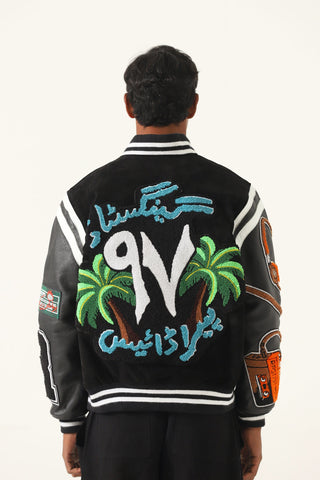 "97 paradise" suede varsity jacket