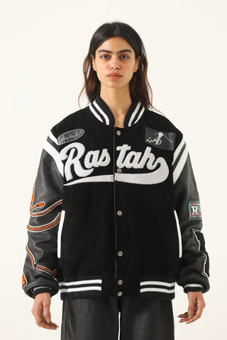 "97 paradise" suede varsity jacket