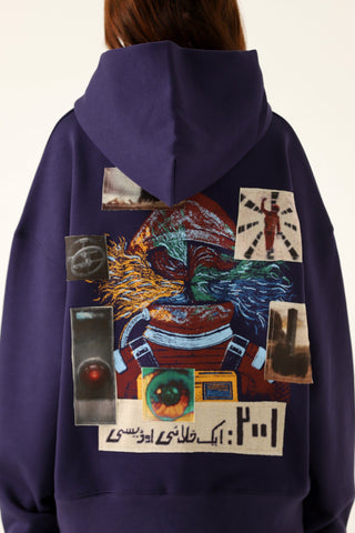 " A space odyssey" printed patchwork hoodie