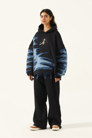 Intertwine denim and fleece hoodie