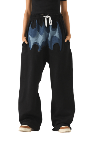 Paneled fleece and denim sweatpants