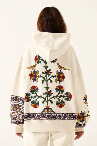 "1975" block print beige hoodie