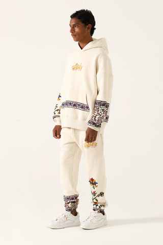 "1975" block print beige hoodie