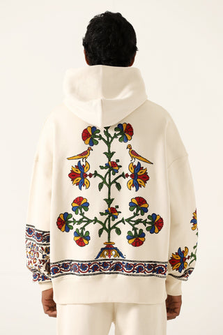 "1975" block print beige hoodie