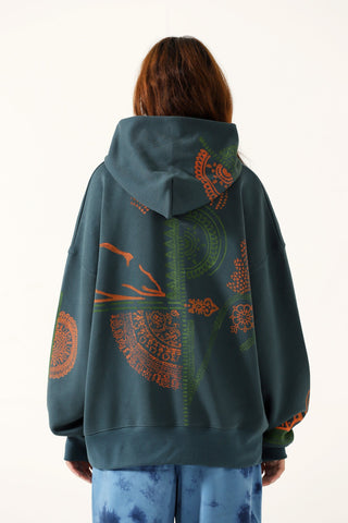 "Voyage" ash green block print hoodie