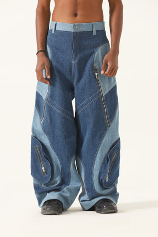 Paneled denim trousers