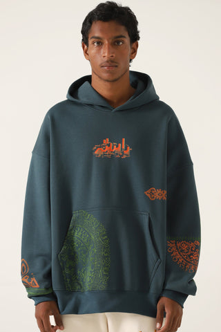 "Voyage" ash green block print hoodie
