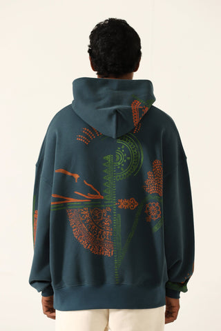 "Voyage" ash green block print hoodie
