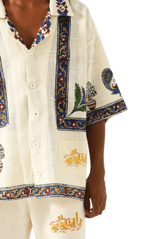 "Midcentury" block print handwoven button-down