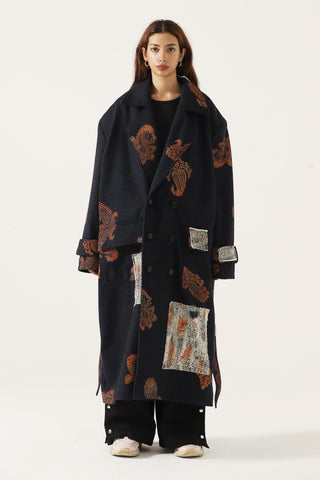 Hand block print patchwork long coat