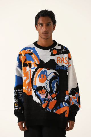 "Space travel" jacqaurd knit sweatshirt