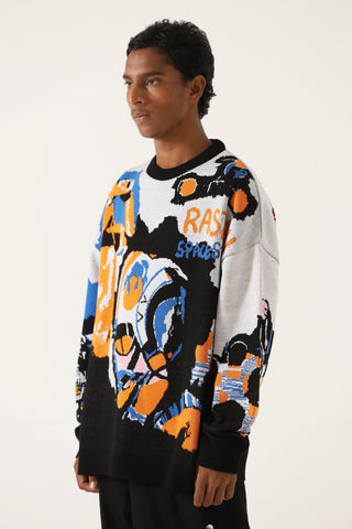 "Space travel" jacqaurd knit sweatshirt
