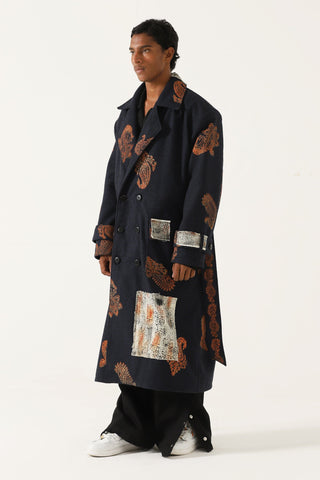 Hand block print patchwork long coat