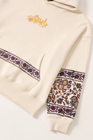 "1975" block print beige hoodie