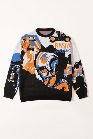 "Space travel" jacqaurd knit sweatshirt