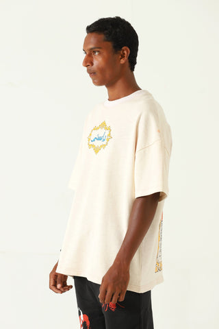 "Life is a circus" printed beige T-shirt