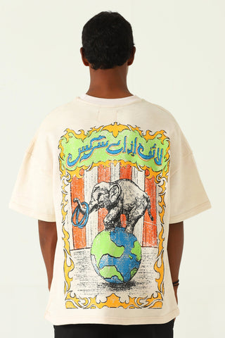 "Life is a circus" printed beige T-shirt