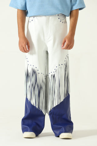 White blue leather pants