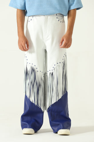 WHITE BLUE LEATHER PANTS