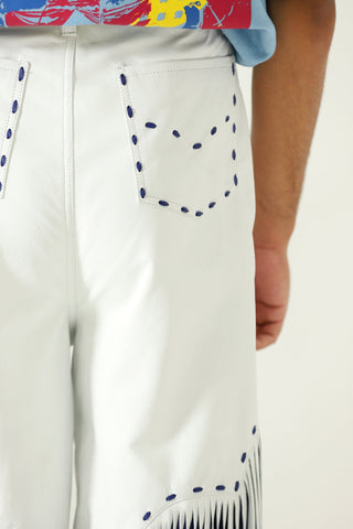 White blue leather pants