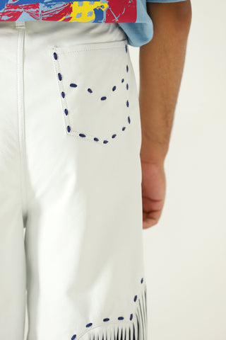 White blue leather pants