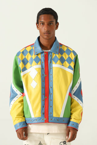 Multicolor paneled leather jacket