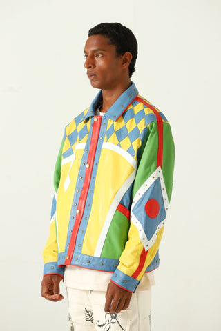 Multicolor paneled leather jacket