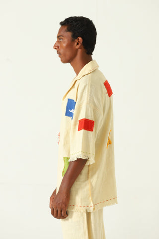 Patchwork handwoven beige polo