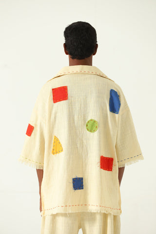Patchwork handwoven beige polo