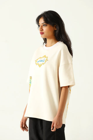 "Life is a circus" printed beige T-shirt