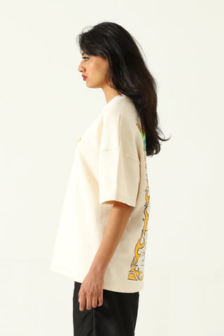 "Life is a circus" printed beige T-shirt