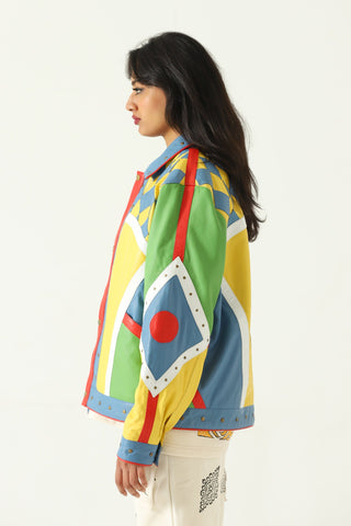 Multicolor paneled leather jacket