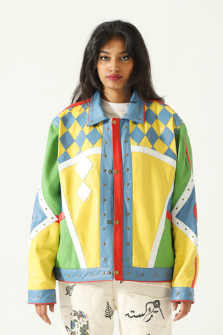 Multicolor paneled leather jacket