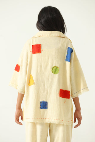 Patchwork handwoven beige polo