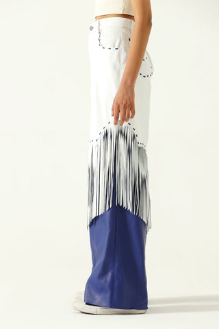 White blue leather pants