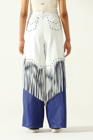 White blue leather pants