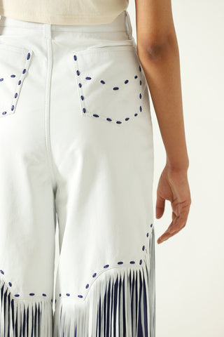 White blue leather pants