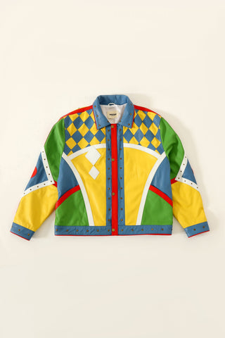 Multicolor paneled leather jacket