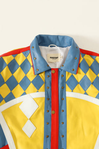 Multicolor paneled leather jacket