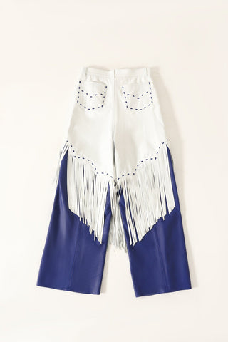 White blue leather pants