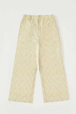 Creme silk brocade trousers
