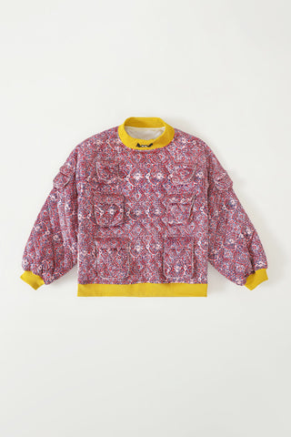 "Haveli" quilted silk block print sweatshirt