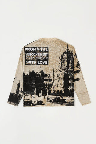 "From subcontinent with love" knit sweater
